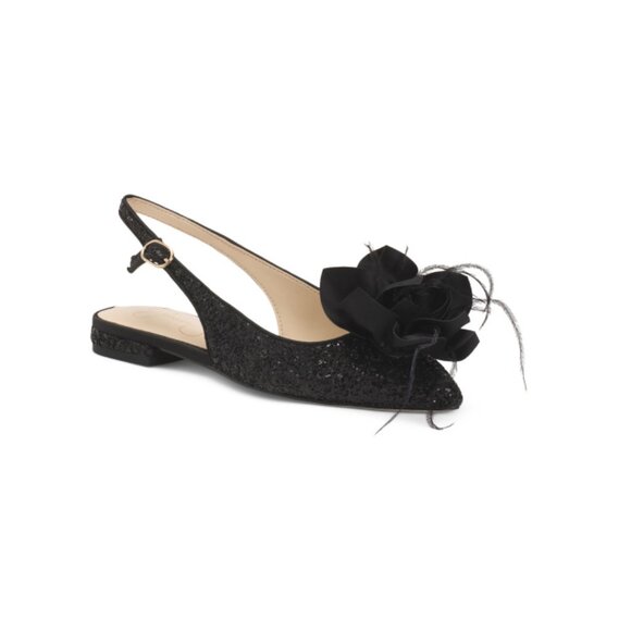 JESSICA SIMPSON Black Evito Embellished Slingback Flats - Picture 1 of 2